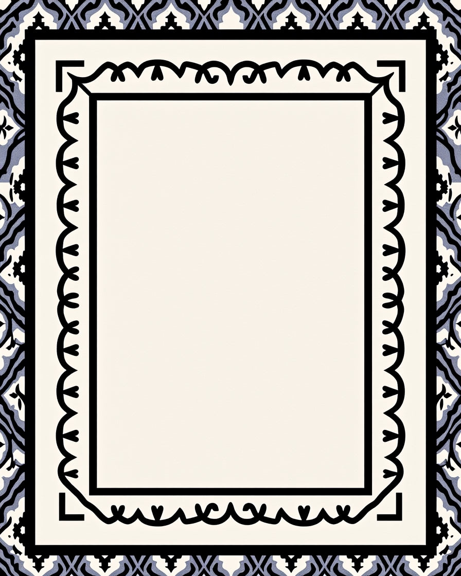 Black Ivory Geometric Scrolled Frame Rug