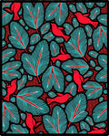 Crimson Birds Teal Feathered Foliage Rug