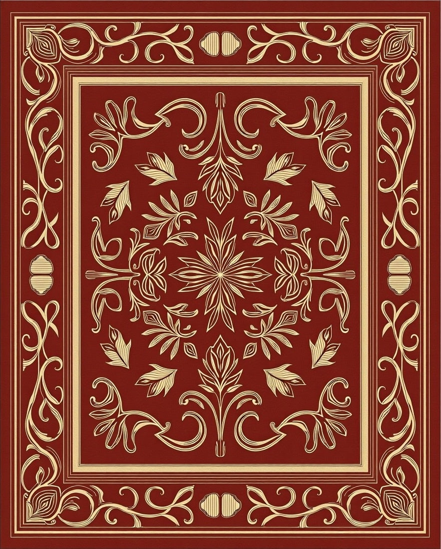 Rich Red Gold Floral Scroll Rug