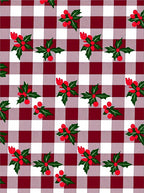 Deep Red White Gingham Holly Berries Rug