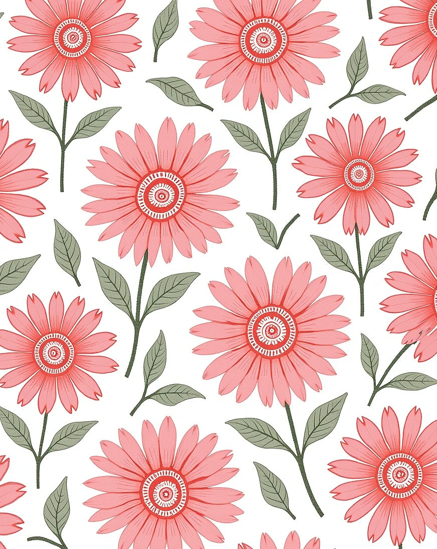 Coral Daisy Garden Art Rug