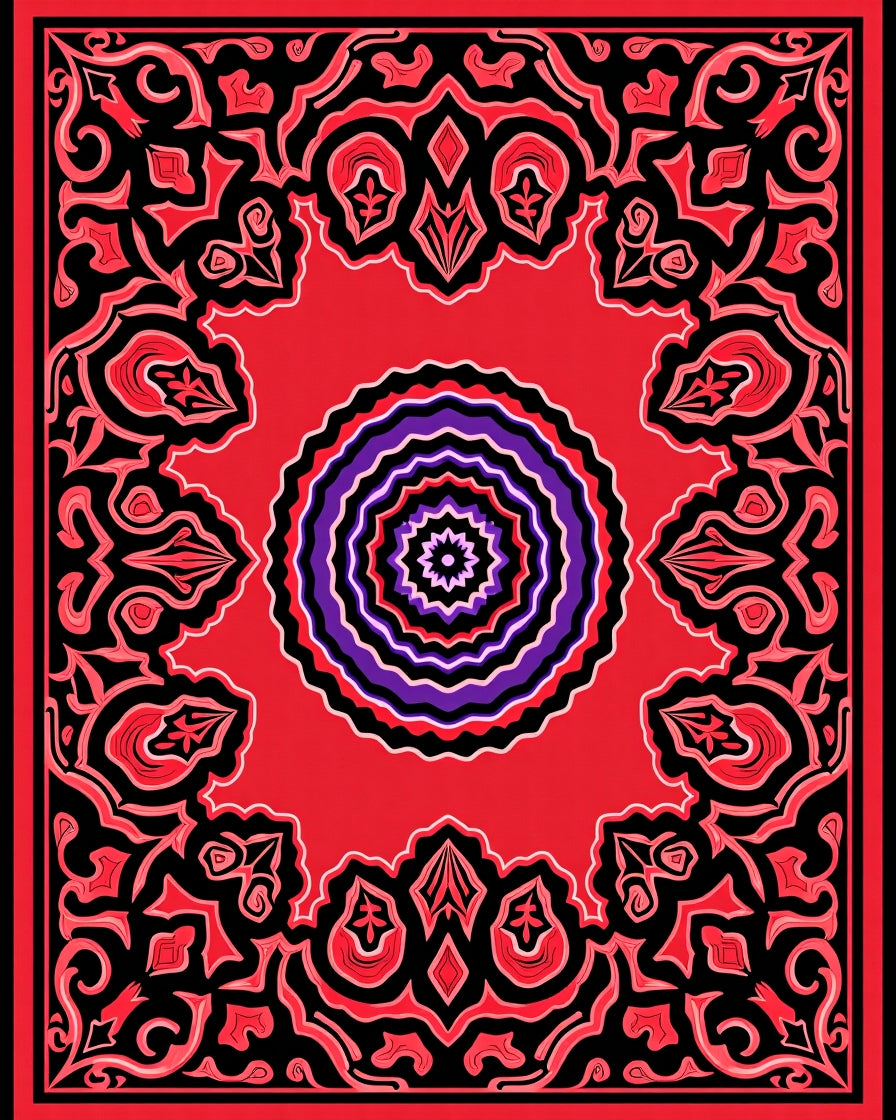 Vibrant Crimson Mandala With Purple Accents Rug