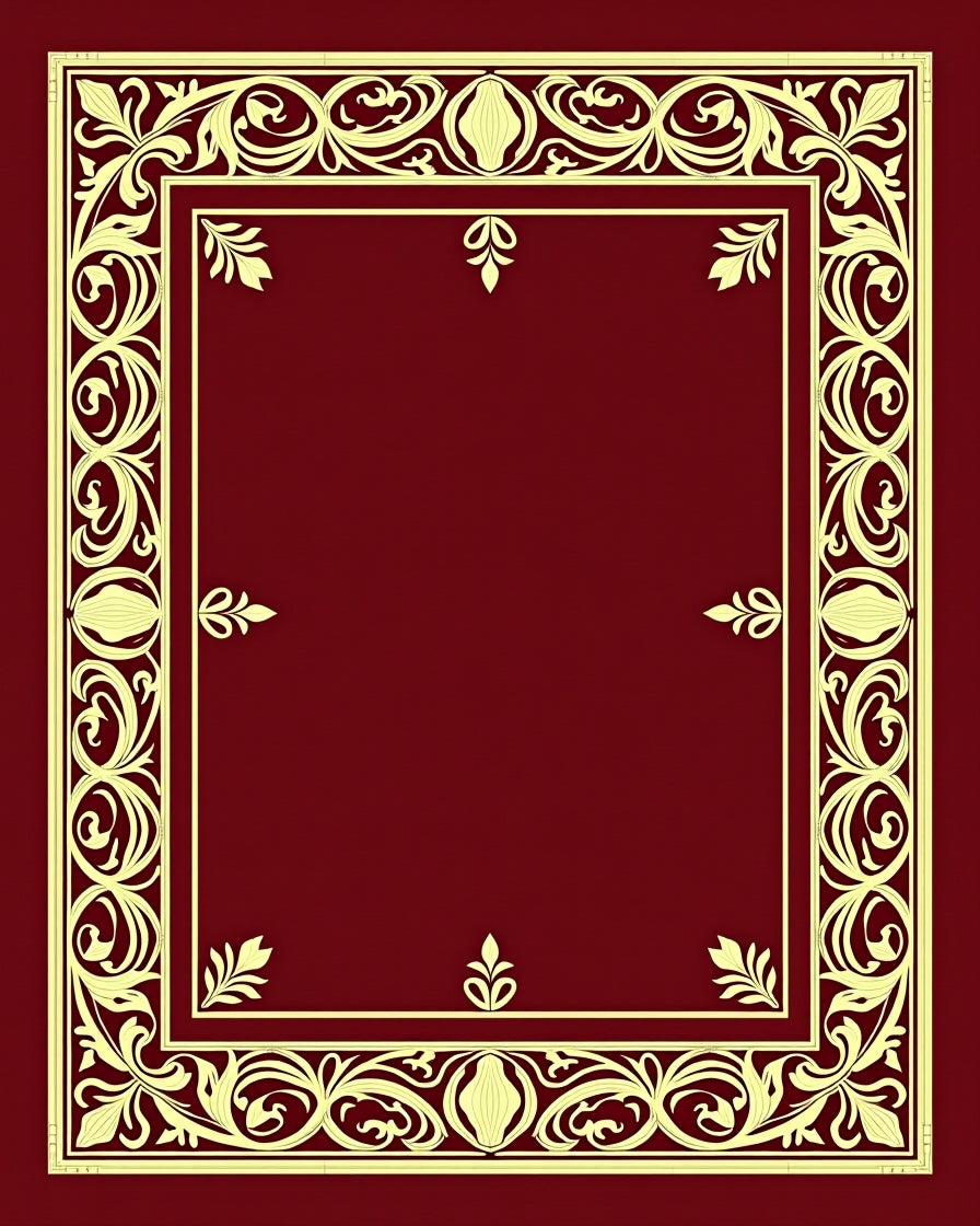 Ornate Crimson Gold Floral Border Rug