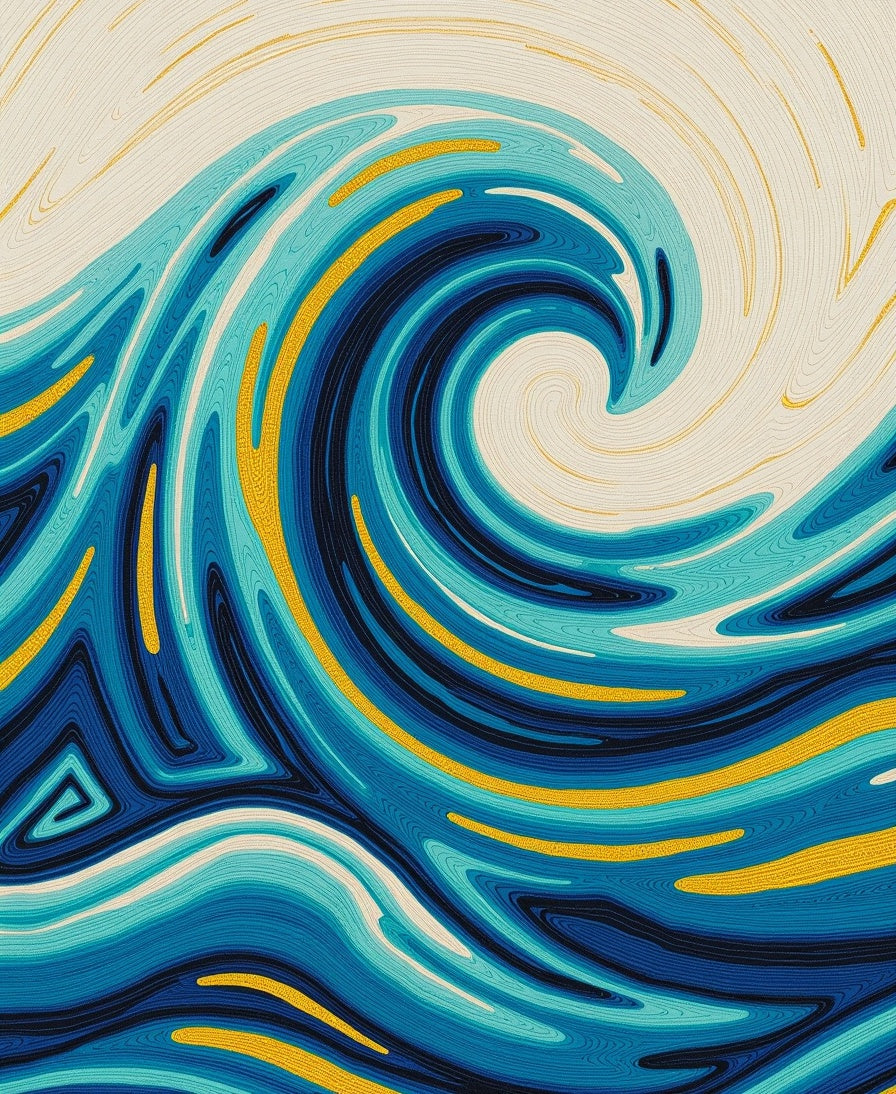 Oceanic Blue Swirl Gold Accents Rug