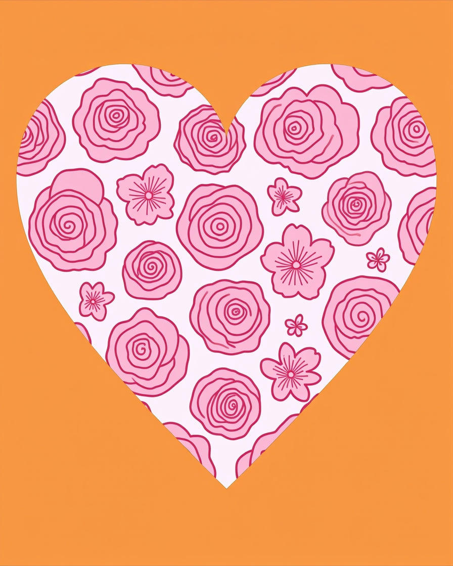 Sweet Pink Rose Heart Floral Rug