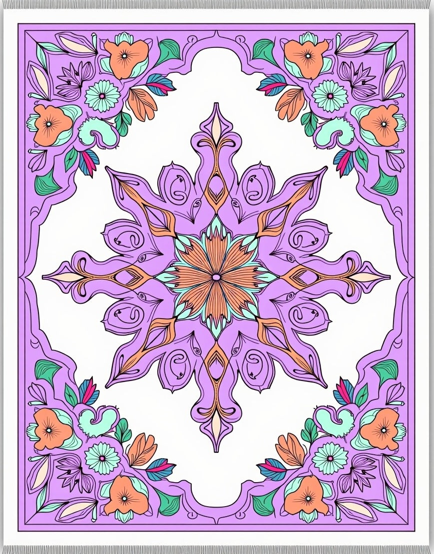 Pastel Lavender Floral Mandala Rug