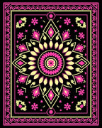 Vibrant Pink Yellow Mandala Flowers Rug