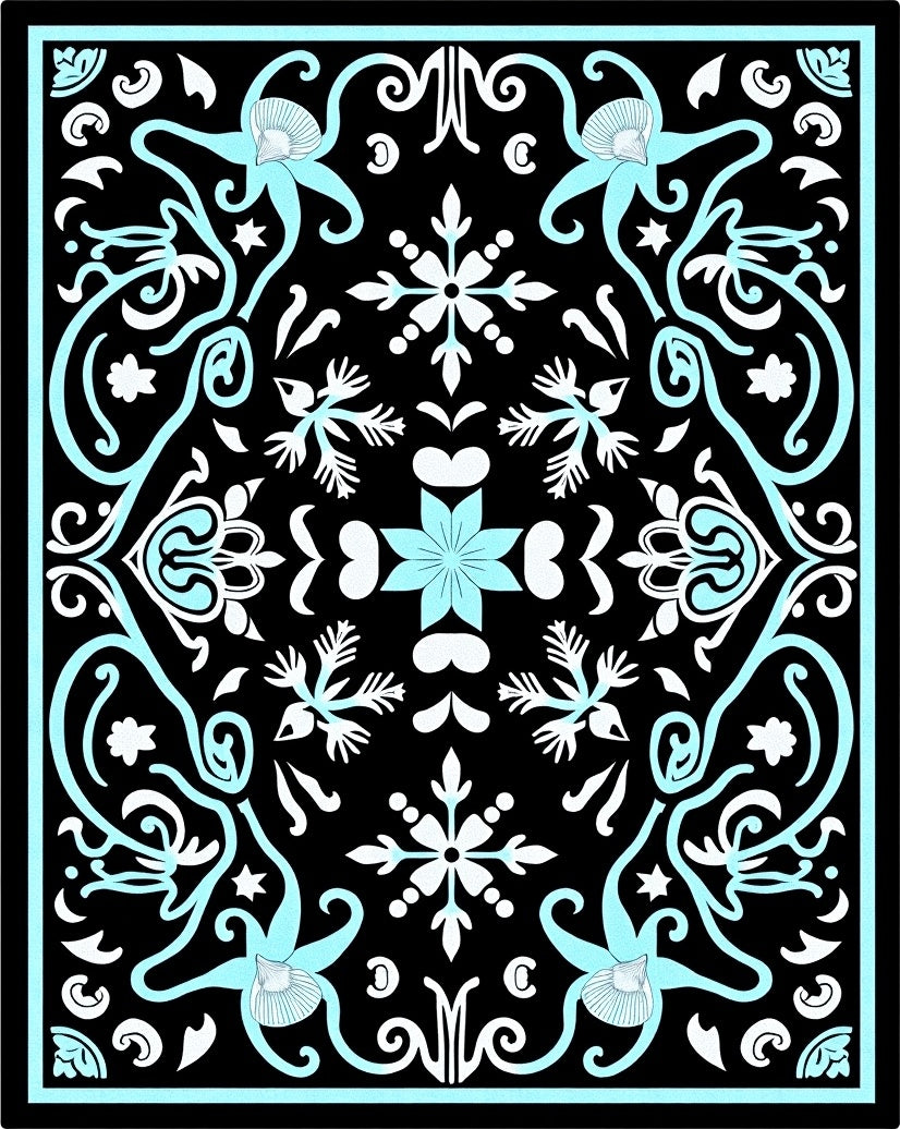 Black Cyan Floral Medallion Artistry Rug