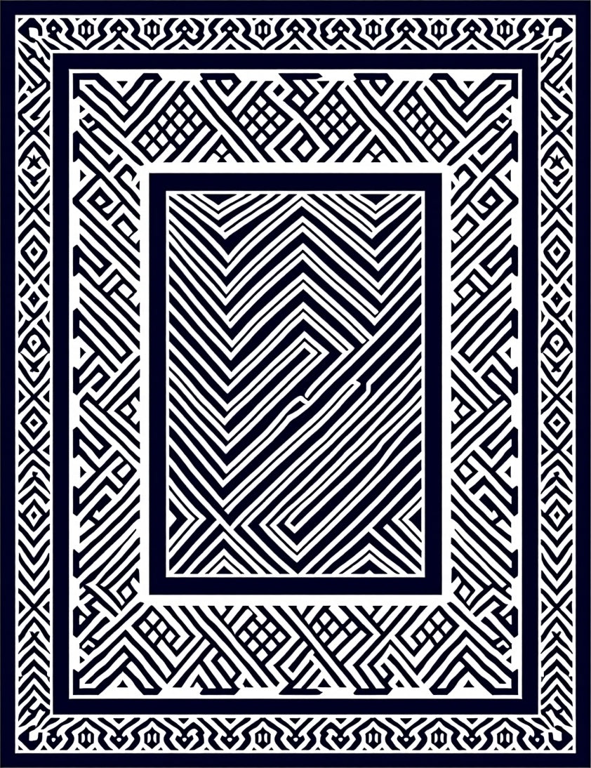 Bold Navy Geometric Labyrinth Border Rug