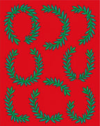 Red Green Laurel Wreath Round Collage Rug