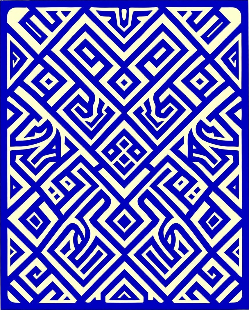 Bold Blue Maze Geometric Rug