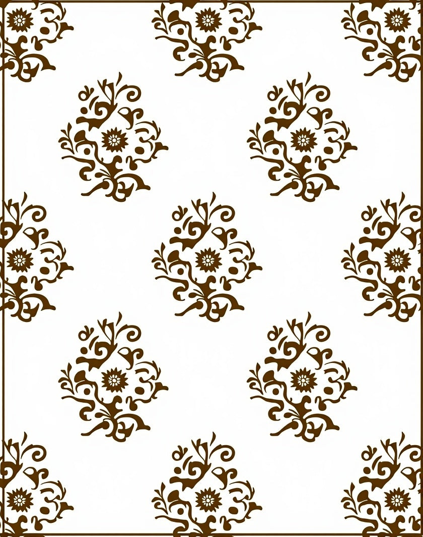 Brown Floral Scroll Medallion Rug