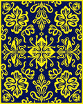 Elegant Yellow Floral Damask Navy Rug