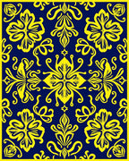 Elegant Yellow Floral Damask Navy Rug