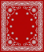Crimson Red White Floral Border Rug