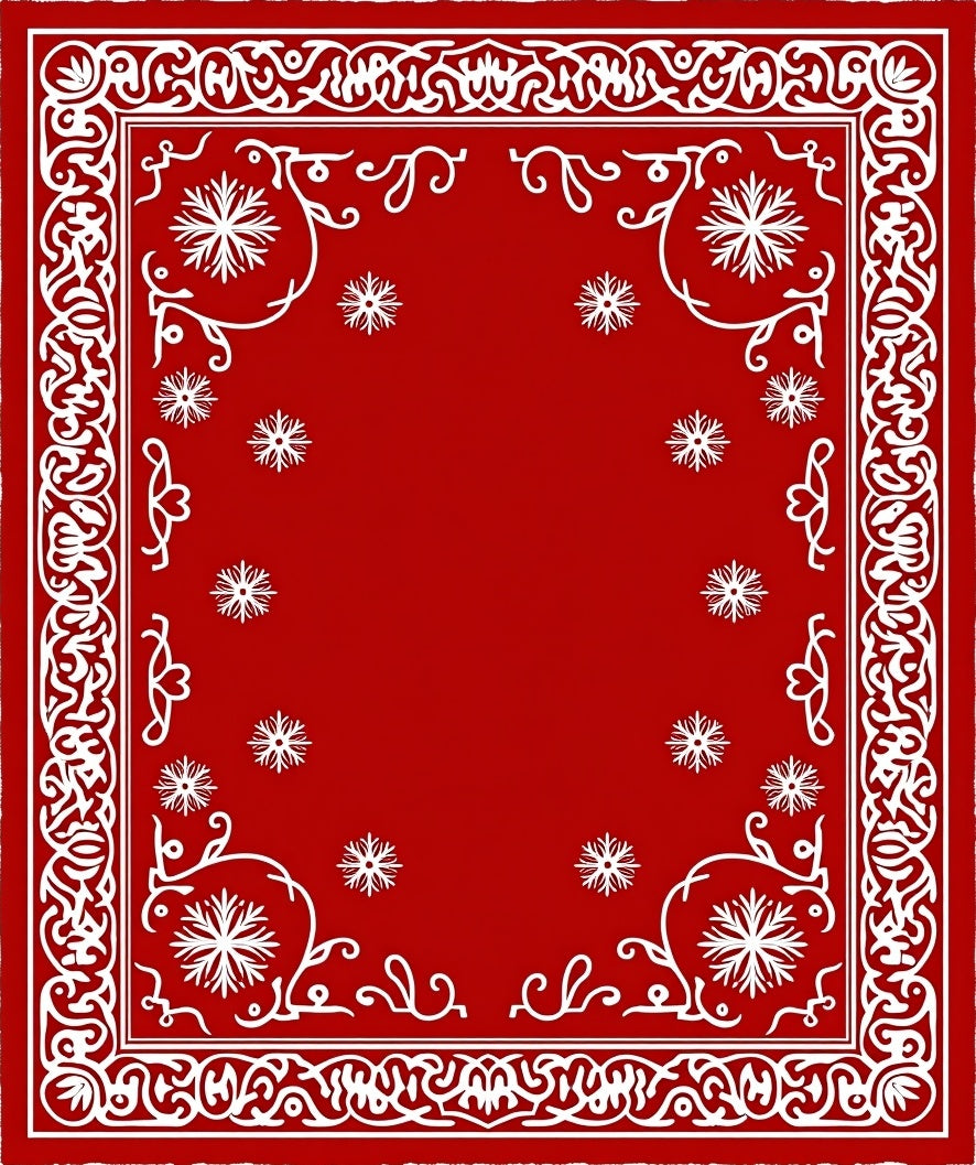 Crimson Red White Floral Border Rug
