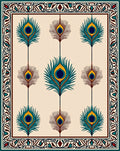 Peacock Feather Emerald Gold Intricate Border Rug