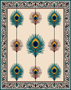 Peacock Feather Emerald Gold Intricate Border Rug