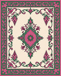 Ornate Pink Green Floral Medallion Border Rug
