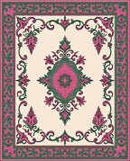 Ornate Pink Green Floral Medallion Border Rug