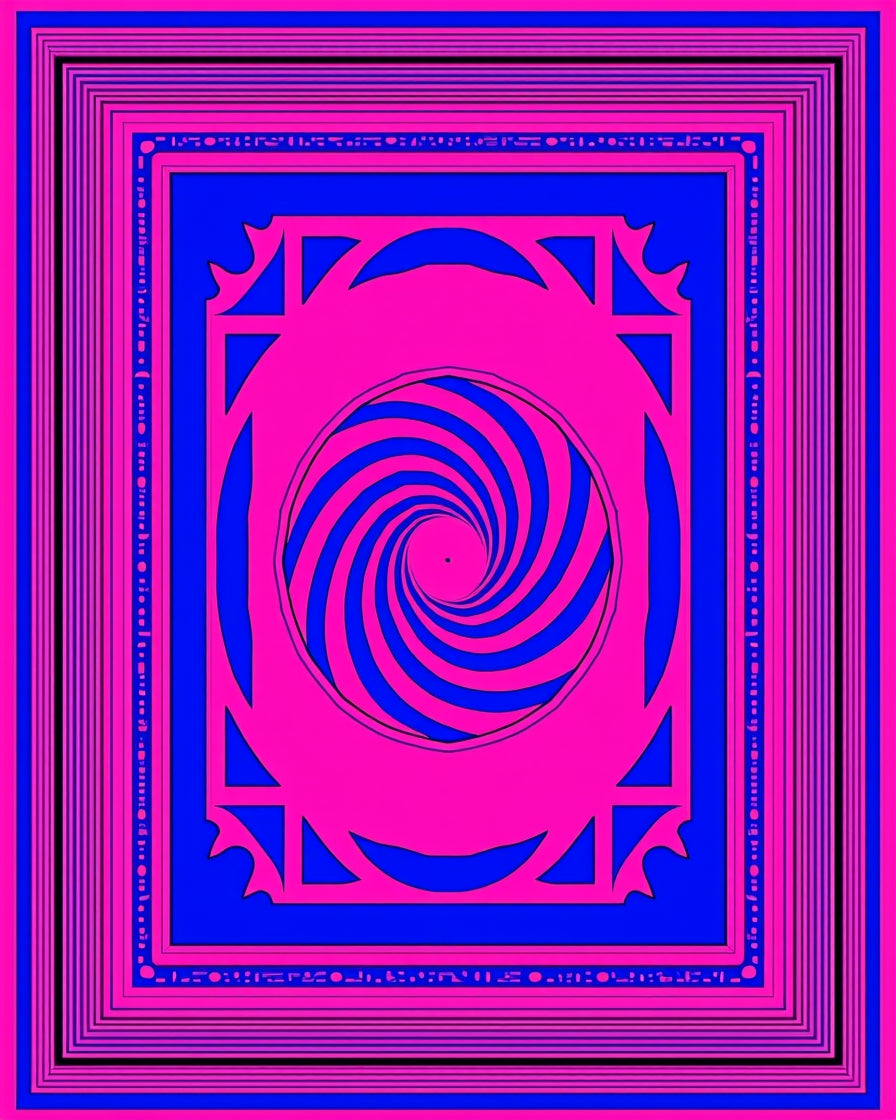 Hot Pink Blue Concentric Hypnotic Rug