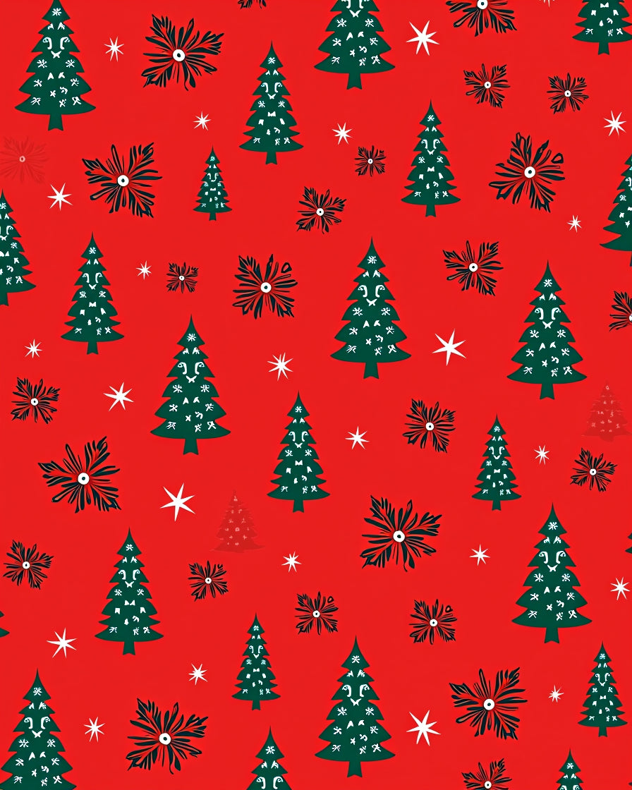 Festive Red Green Christmas Trees Stars Rug