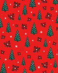Festive Red Green Christmas Trees Stars Rug