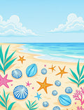 Coastal Beach Starfish Seashell Coral Scene Rug