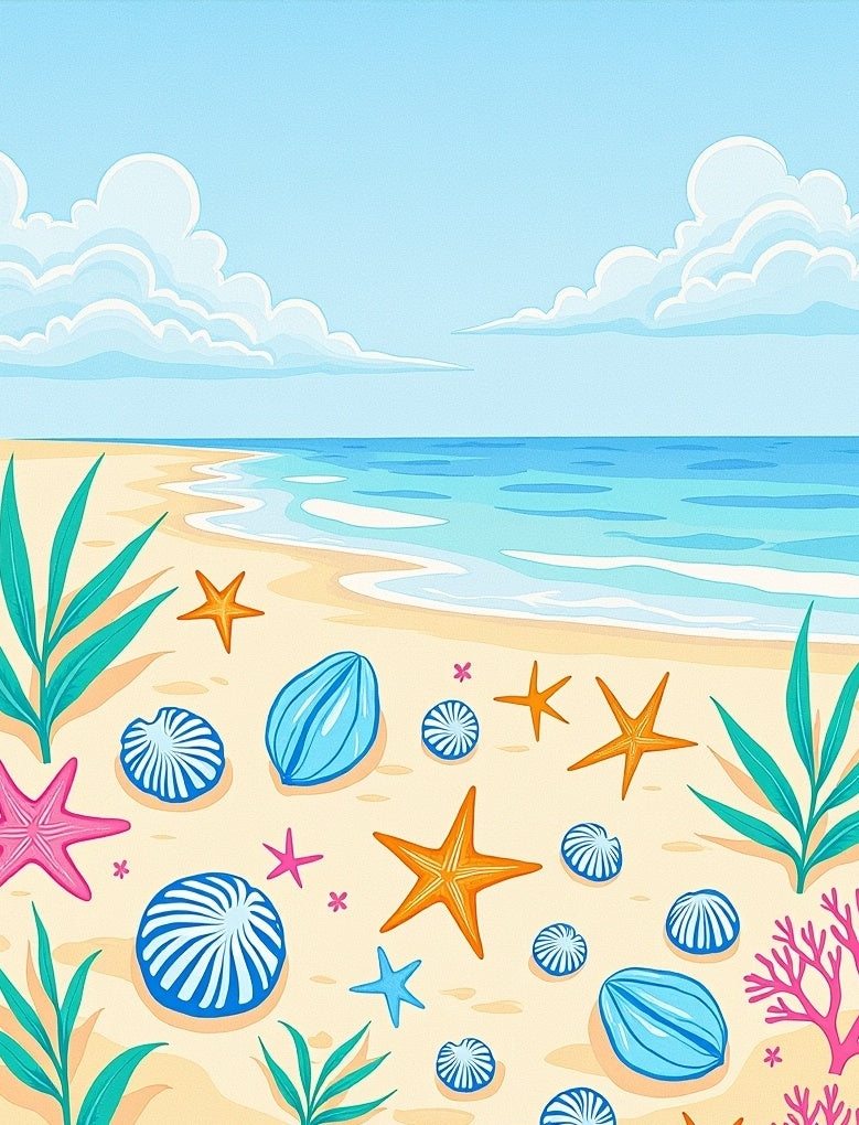 Coastal Beach Starfish Seashell Coral Scene Rug