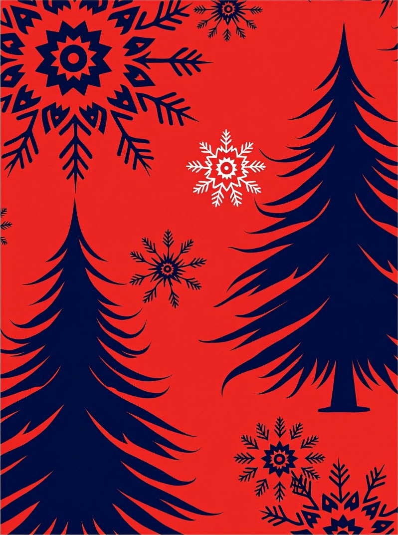 Crimson Navy Pine Snowflakes Rug