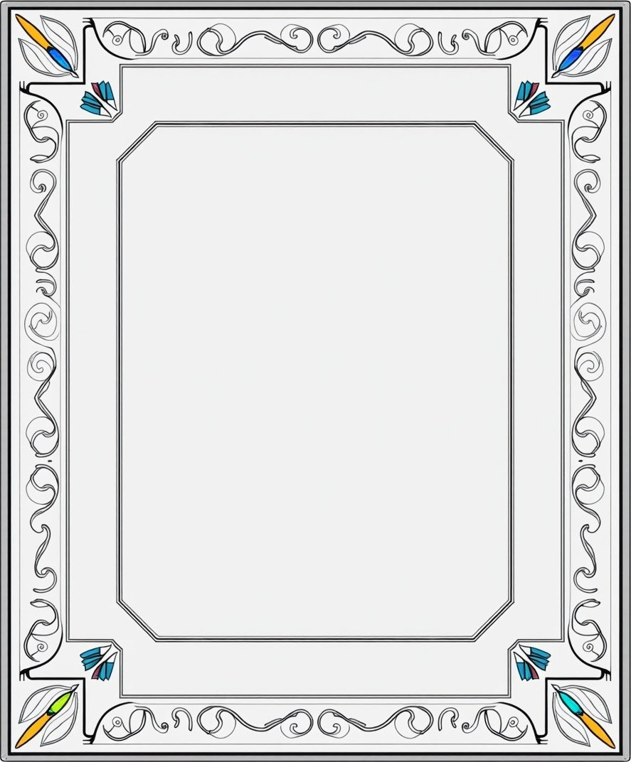 Art Nouveau Teal Yellow Floral Border Rug