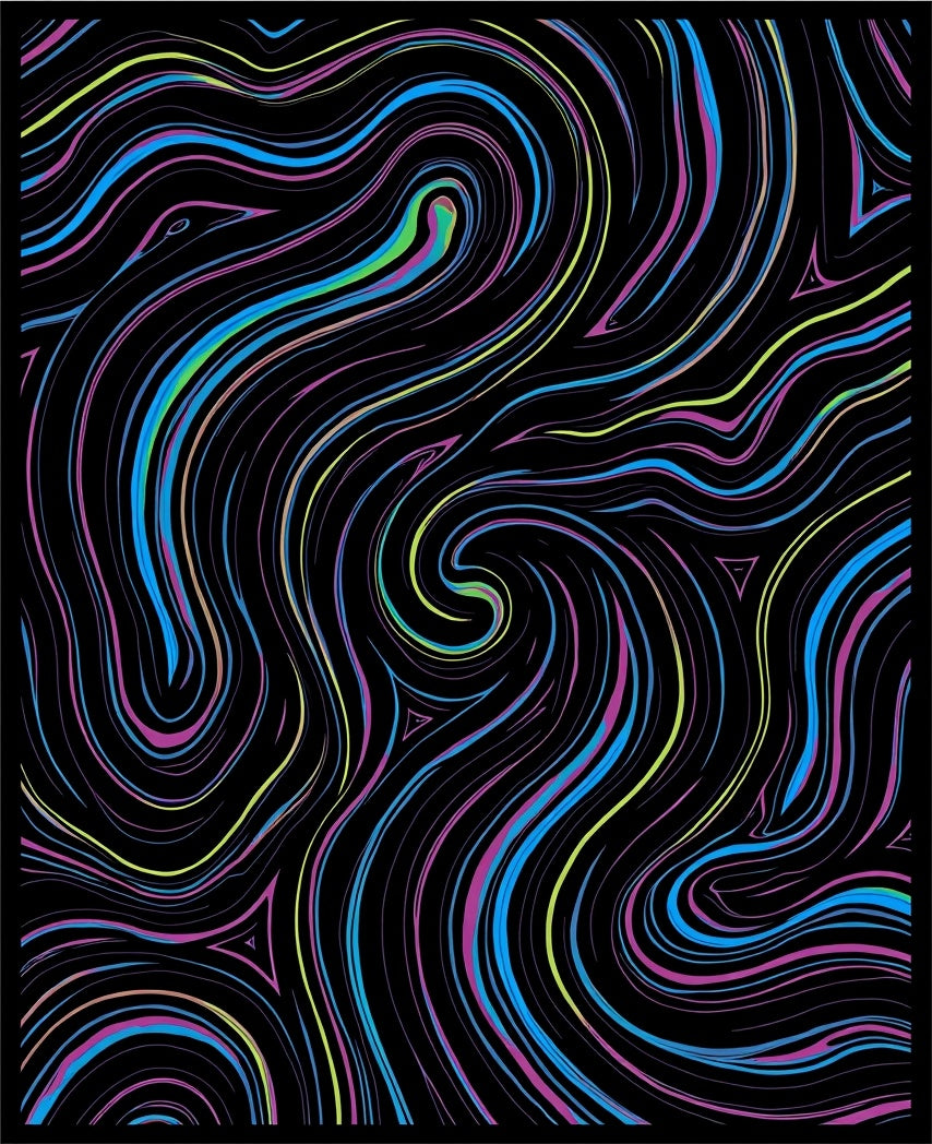 Vibrant Swirl Black Abstract Lines Rug
