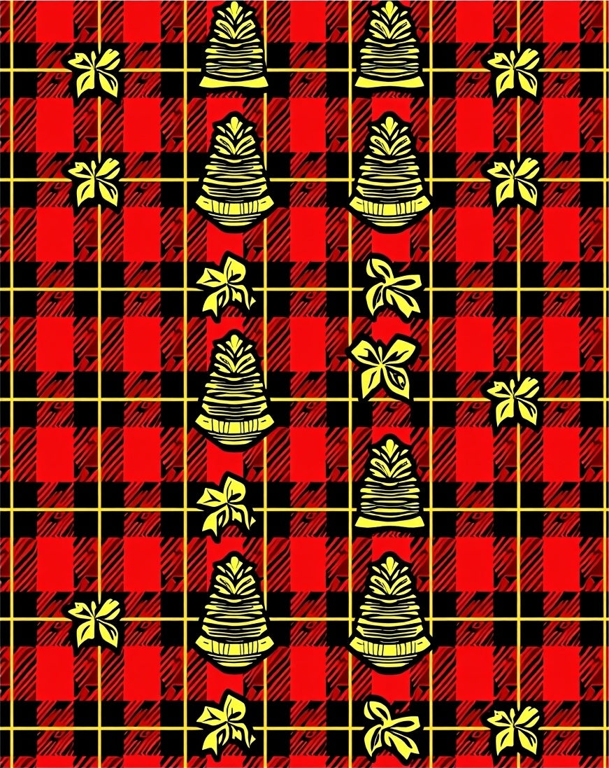 Red Black Plaid Yellow Floral Elements Rug