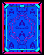 Bright Blue Neon Geometric Medallion Rug