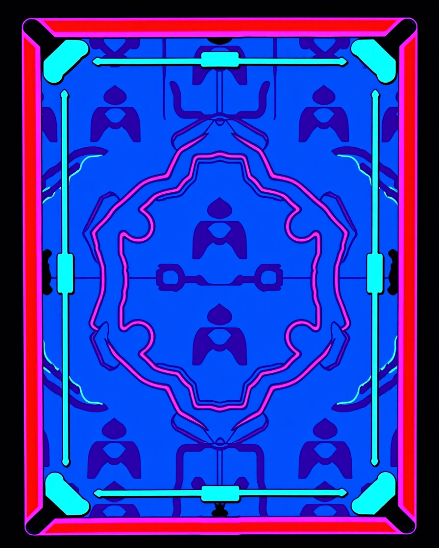 Bright Blue Neon Geometric Medallion Rug