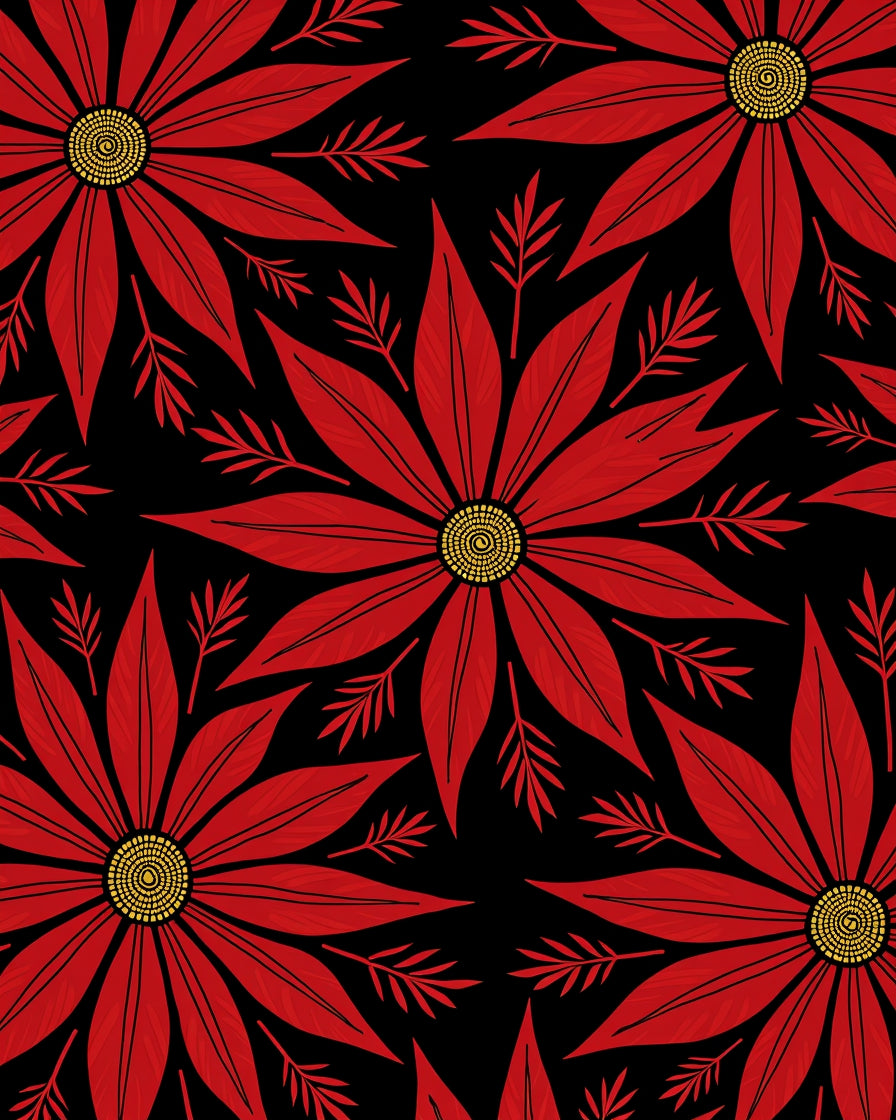 Bold Red Floral Sunburst Rug