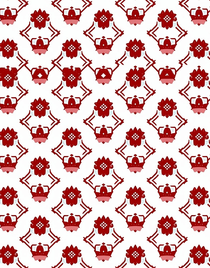 Crimson Floral Diamond Lattice Rug