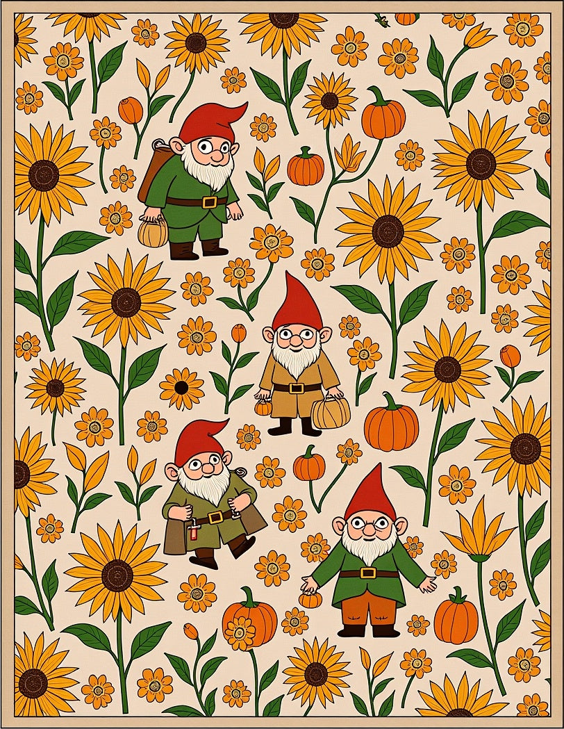 Autumn Gnomes and Sunflowers Field Rug