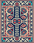 Bold Blue Red Ivory Geometric Symbol Rug