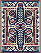 Bold Blue Red Ivory Geometric Symbol Rug