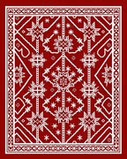 Crimson White Starburst Geometric Medallion Rug