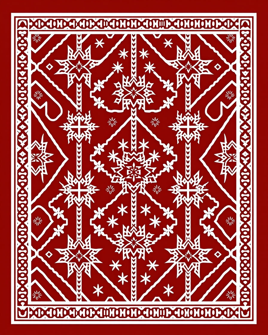Crimson White Starburst Geometric Medallion Rug