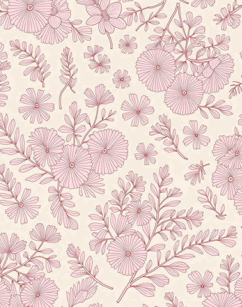 Soft Pink Floral Branches Cream Rug