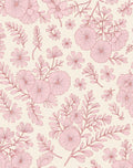 Soft Pink Floral Branches Cream Rug