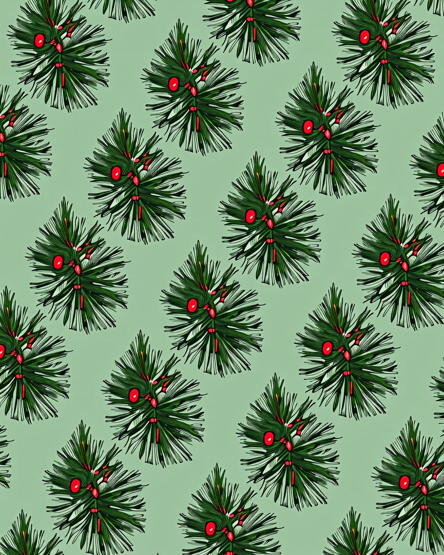 Green Pine Boughs with Red Berries Rug