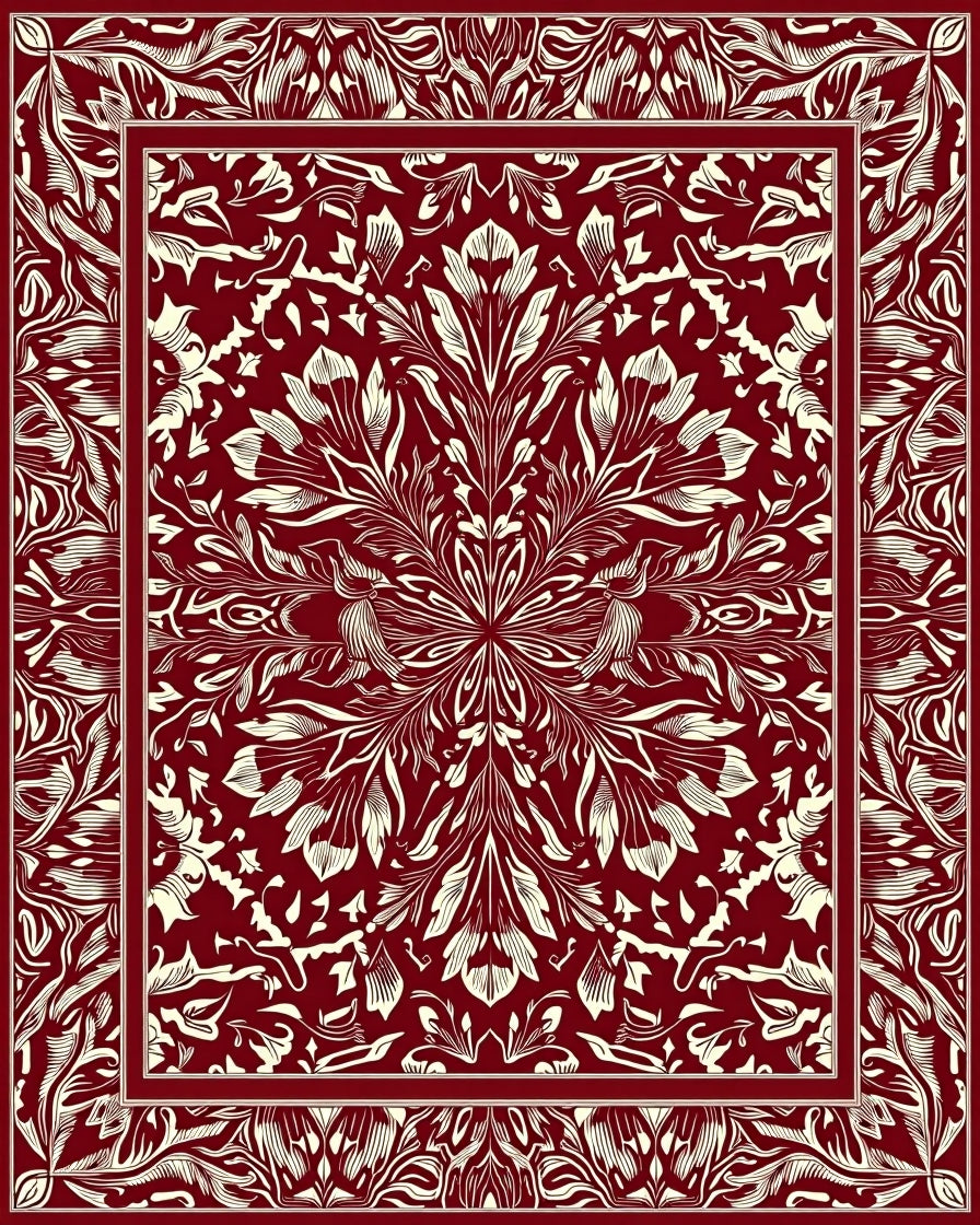 Deep Red Floral Burst Mandala Rug
