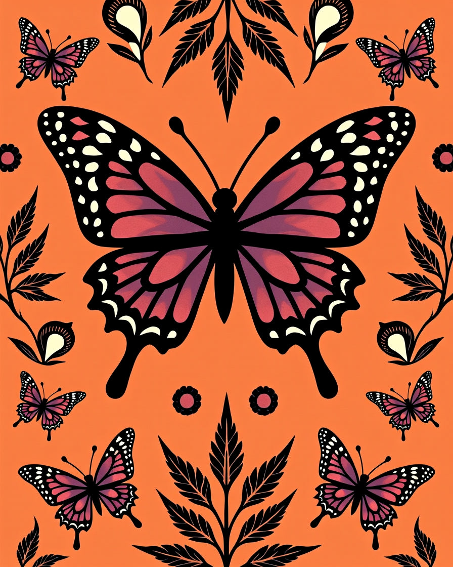Whimsical Butterfly Garden Orange Rug