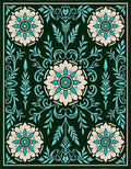 Deep Teal Floral Medallion Garden Rug