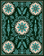 Deep Teal Floral Medallion Garden Rug