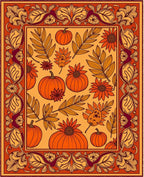 Whimsical Orange Pumpkin Floral Border Rug